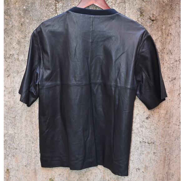 Massimo Dutti Black 100% Leather Short Sleeve Top Size L - Picture 2 of 4